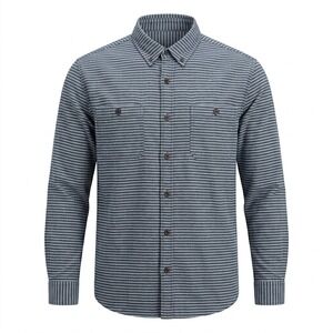 Duluth Trading Co Mens XL Relaxed Fit Blue Striped Cotton Button Down Shirt